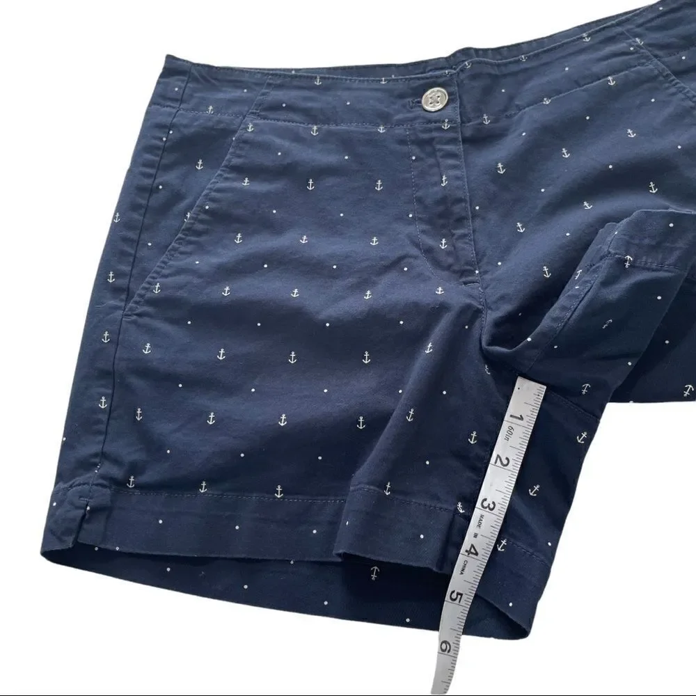 Nautica Navy & Anchor Print Comfort Tailored Stretch Cotton Shorts Sz 6